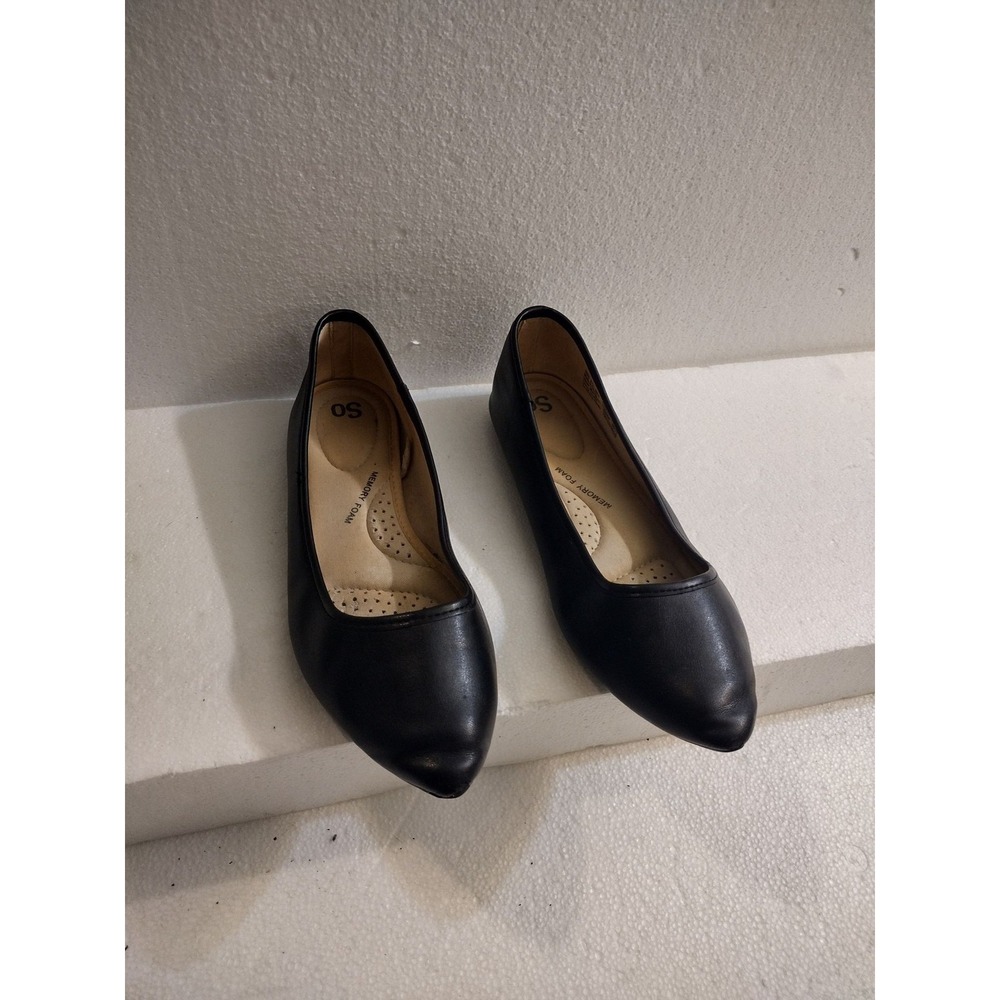 SO Flats Womens 8.5 Pointed Toe Memory Foam Black Slip On Comfort Dress Flats